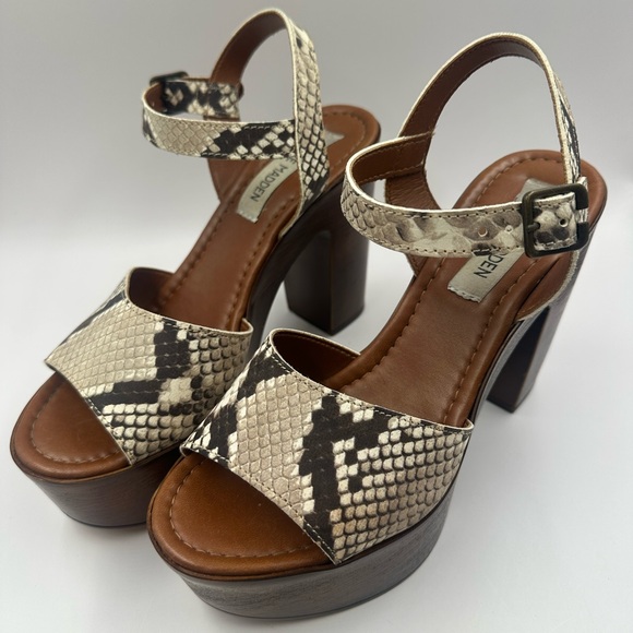 Snakeskin Platform Sandals Chunky Heels Steve Madden size 37/7 Women Shoes Brown - Picture 4 of 7